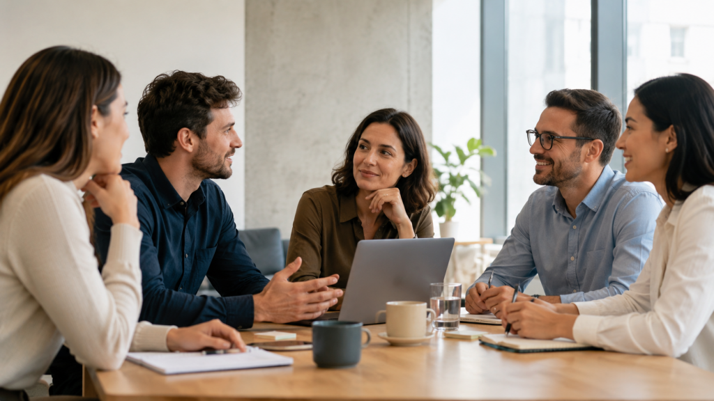 Equip de treball en una oficina com a exemple de fidelització d’empleats i retenció de talent.